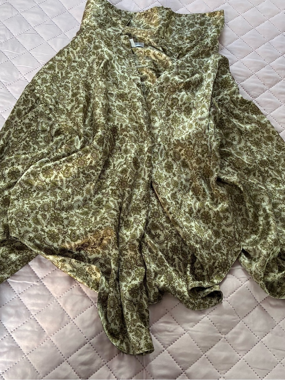 Topshop Olive Green Paisley V-Neck Blouse